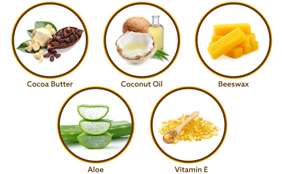 Ingredients - Cocoa Butter, Coconut Oil, Beeswax, Aloe, Vitamin E