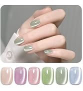 GAOY Cat Eye Gel Nail Polish Set with Magnet for Green Blue Pink Glitter Holographic Cat Eye, Sal...