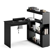 HolaiNail Manicure Table, L-Shaped Nail Tech Desk with Dust Collector, Reversible Rotating Table ...