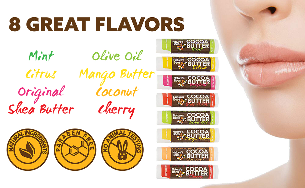 Nature's Bees - 8 Flavors, Mint, Citrus, Original, Shea Butter, Olive Oil, Mango, Coconut, Cherry