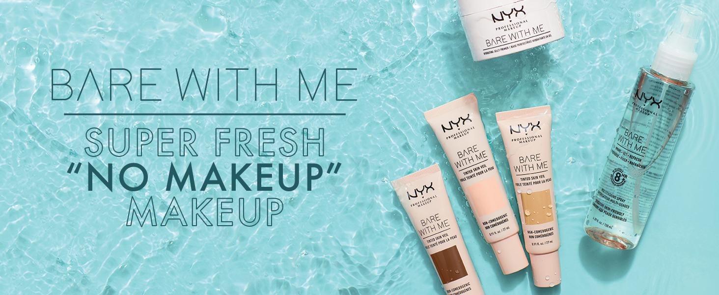 nyx bare with me no makeup makeup tinted skin veil hydrating jelly primer prime set refresh spray