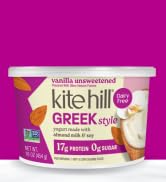 Kite Hill Greek Style Vanilla Unsweetened Almond Milk Yogurt, 16 Ounces, Dairy Free