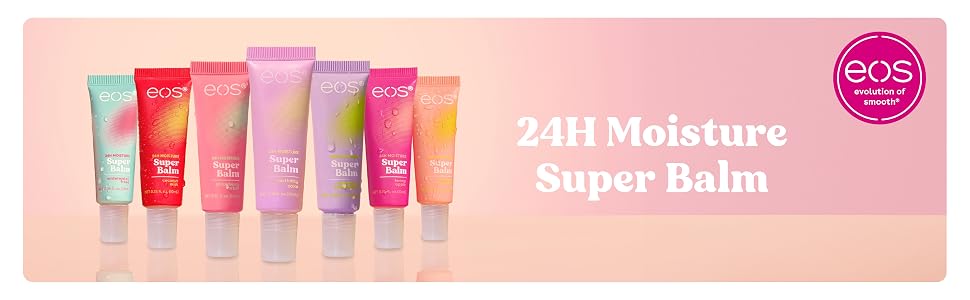 eos Super Balm collection image on pink gradient background