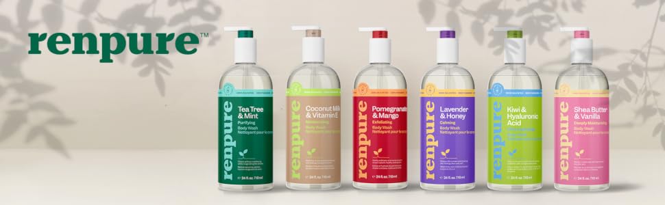 Renpure Body Washes: Tea Tree & Mint, Coconut &; Vitamin E, Pomegranate and Mango