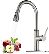 Arofa Kitchen Faucet with Pull Down Sprayer, Brushed Nickel Kitchen Sink Faucet 1-3 Hole Single H...