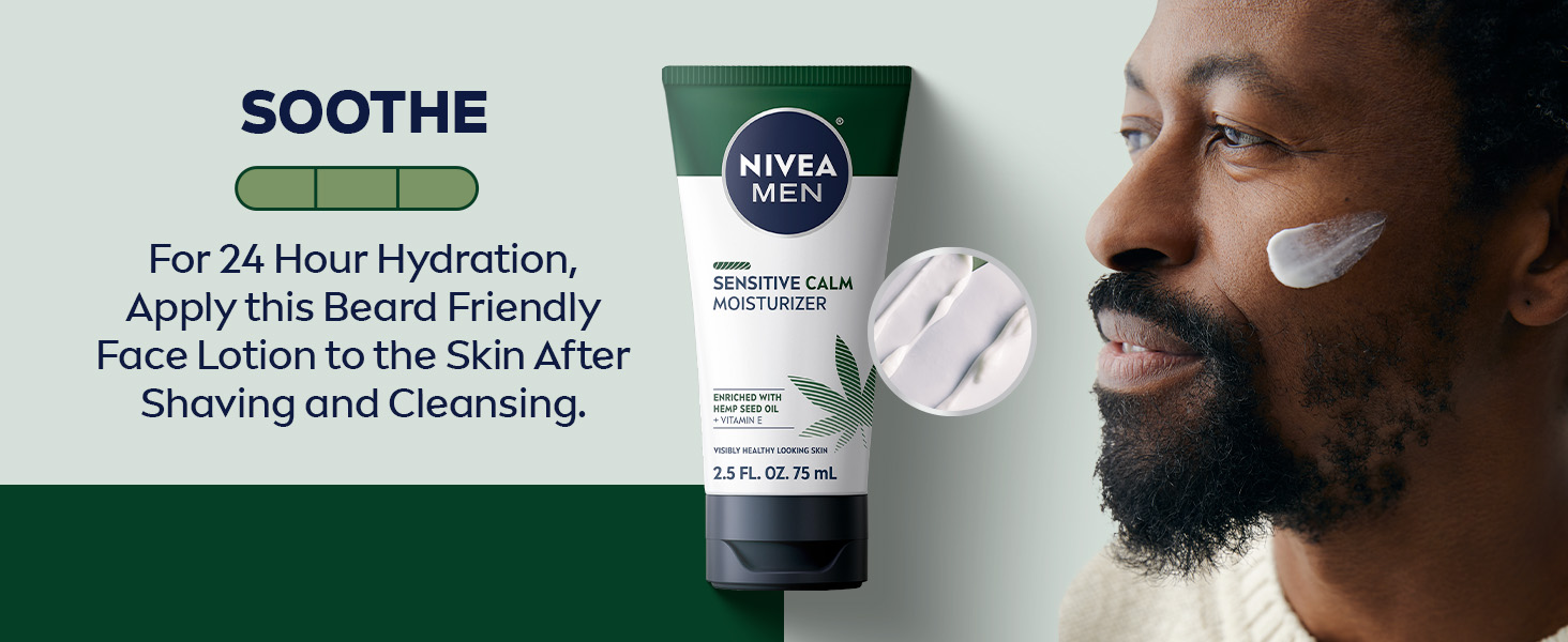 For 24 hour hydration apply this beard friendly face lotion to skin after shaving and cleansing.
