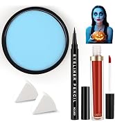 5 Pcs Halloween Sally Makeup Kit,Light Blue Water Activated Face Body Paint+Black Eyeliner+...