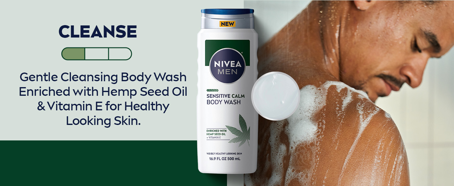 Gentle cleansing body wash enriched with hemp seed oil & Vitamin E for healthy looking skin