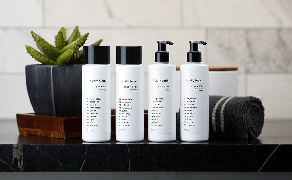 Boldly Basic Fragrance Free Shampoo Conditioner Face Wash Body Wash Unscented Sensitive Skin Gentle