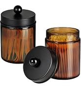 Amolliar Amber Glass Qtip Holder, Apothecary Jars with Matte Black Metal Lid & Stickers-Bathroom ...
