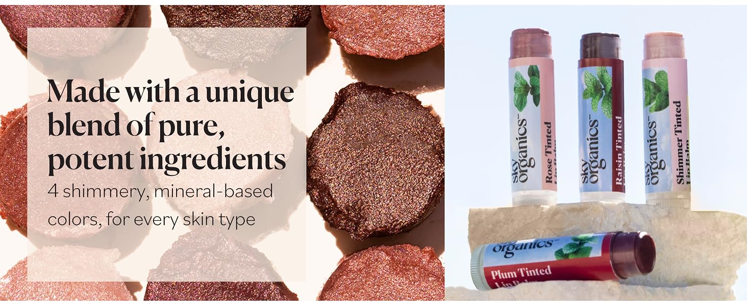 Sky Organics Tinted Lip Balms are made with a unique blend of pure, potent ingredients