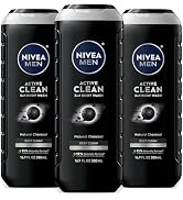 NIVEA MEN Active Clean Body Wash with Natural Charcoal for Normal to Oily Skin, 3-in-1 Charcoal B...