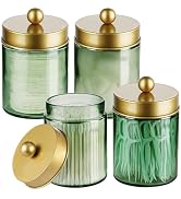 Amolliar Sage Green Apothecary Glass Jar With Metal Lid & Stickers, Bathroom Qtip Holder Storage ...