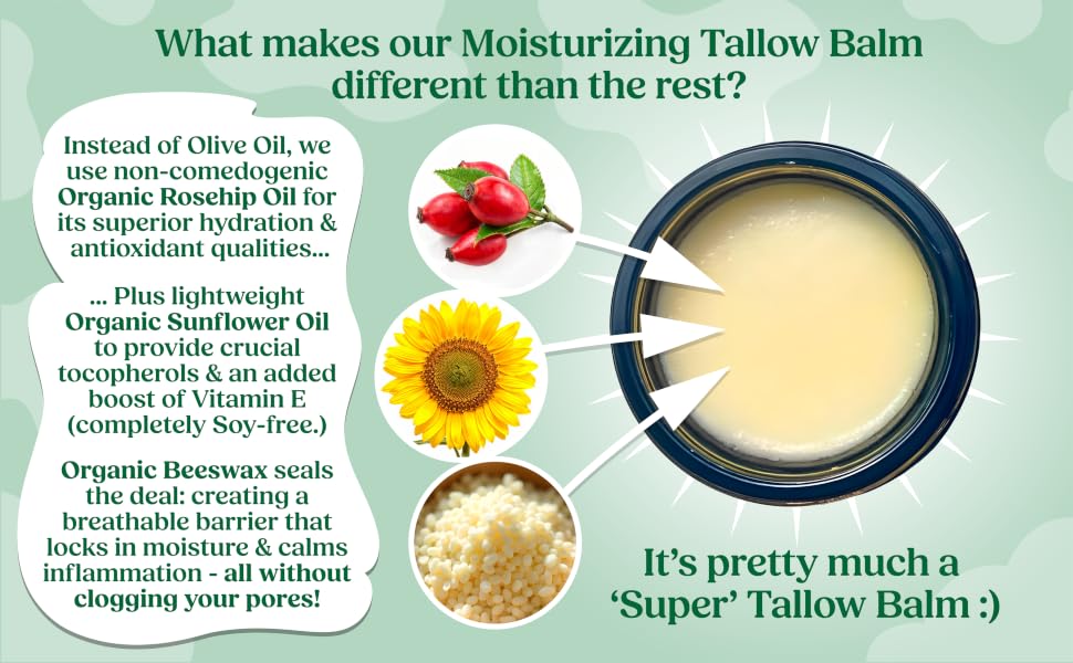 cebo de res para la piel organic rosehip sunflower oil vitamin E moisturizer beeswax balm unscented