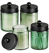Amolliar Sage Green Apothecary Glass Jar with Metal Lid & Stickers, Bathroom Qtip Dispenser Stora...