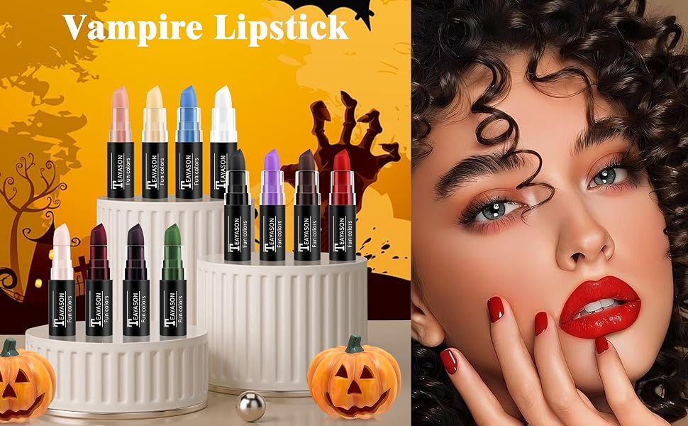 black red green brown blue purple halloween makeup lip-stick matte vampire goth costume cat camo