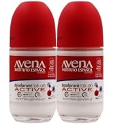Avena Instituto Español Deodorant Roll-On, Active, Long-Lasting, Non-Alcohol, 2-Pack of 2.53 FL O...