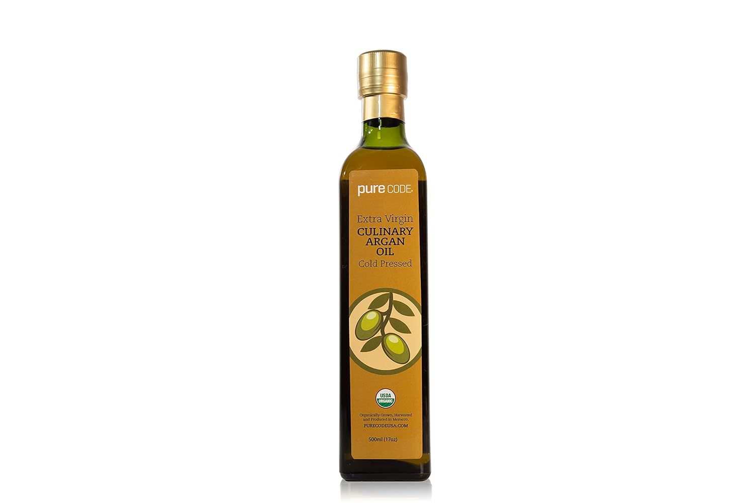 PURECODE Cold Pressed Extra Virgin Culinary Argan Oil - 500mL, Organic Moroccan Cooking