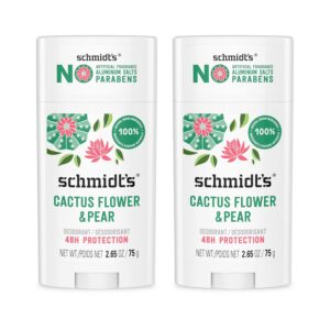 Schmidt's Vegan Aluminum-Free Deodorant, Cactus Flower & Pear, 2-Pack, 24-Hour Protection