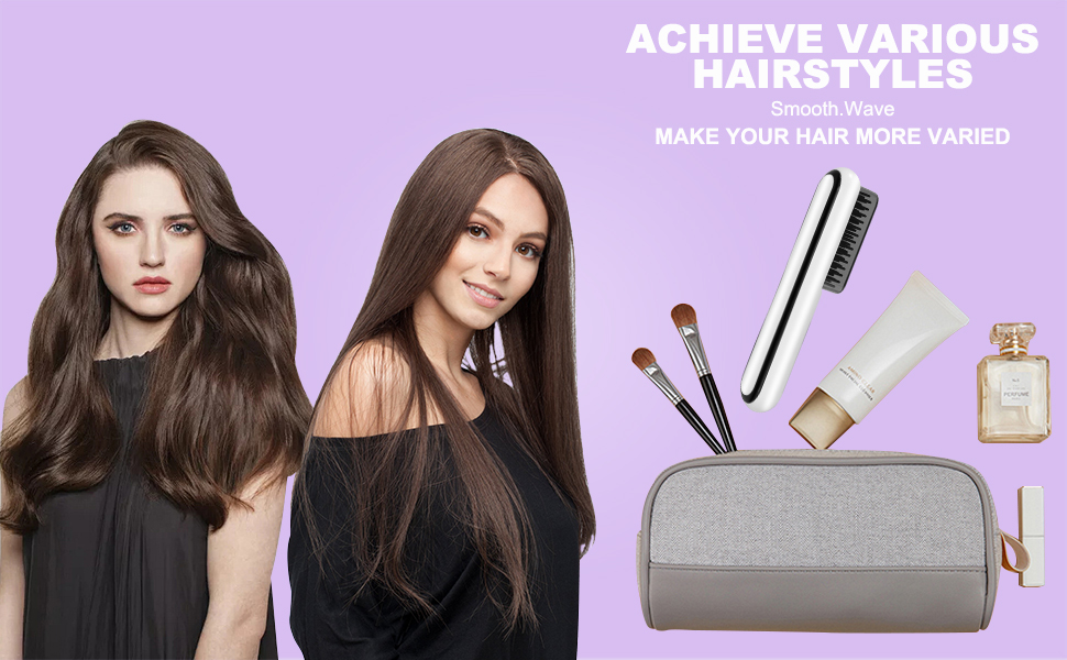 Cordless Hair Straightener Brush Mini Portable Straightening Brush for Travel Hot Comb Straightener