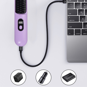 Cordless Hair Straightener Brush Mini Portable Straightening Brush for Travel Hot Comb Straightener