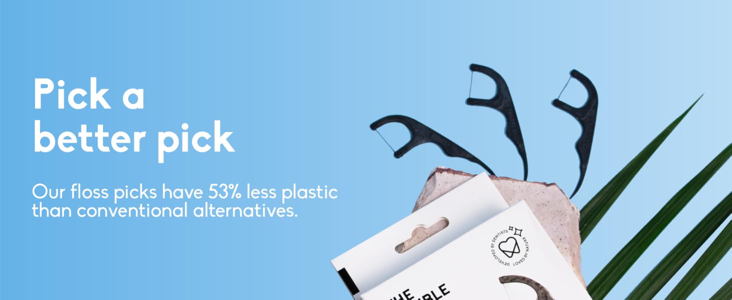 Our Natural Floss Picks have less plastic plastic than conventional waxed floss picks