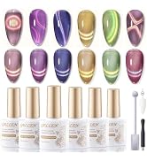Gellen 9D Cat Eye Gel Nail Polish, 6 Colors Magnetic Cat Eye Gel Polish Set with Magnets, Purple ...