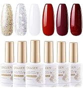 Gellen Gel Nail Polish Set, 6 Colors Classic Red White Gel Polish Set, Silver Gold Glitters Gel N...