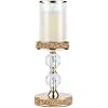 Pillar Candle Holder, 13 Inch Crystal Candlesticks for 3''X5'' Candles, Dining Coffee Table Decor, Wedding, Events, Parties - Glass and Gold Finish