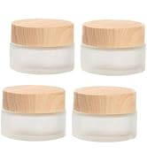 Healthcom 50 Gram/50 ml Empty Sample Jars Round Frosted Glass Bottle Cosmetic Cream Jar Wood Grai...