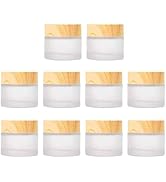 Healthcom 10 Pcs 5 Grams/5 ML Empty Frosted Glass Cream Jars Bottle Vials with Wood Grain Lid Lot...