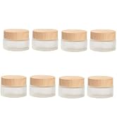 Healthcom 8 Pack 50 Gram/50 ml Round Empty Jars Frosted Glass Bottle Cosmetic Cream Jar Wood Grai...