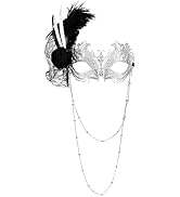 Vtrem Women's Feather Mask Set: Black Flower Masquerade Masks Halloween Mardi Gras Ball Mask With...