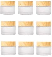 Healthcom 10 Packs 15ml/15g Empty Sample Jars Frosted Glass Cream Jar Bottle with Wood Grain Lid ...