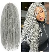 16 Inch Marley Twist Braiding Hair Pure Gray Marley Twist Hair Long Marley Hair for Faux Locs 7 P...