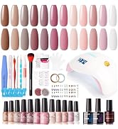 Gellen Gel Nail Polish Kit with U V LED Light 72W Nail Dryer, 12 Gel Nail Colors, No Wipe Top Bas...