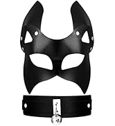 Vtrem Women's Leather Mask Set: Fox Masquerade Mask and Wide Collar Choker with Bell Halloween Ma...