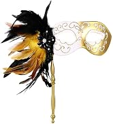 Women's Masquerade Mask with Stick: Vintage Feather Masquerade Masks Venetian Halloween Costume M...