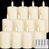 12 Pcs Ivory Flameless Candles Flat Top LED Candles with Remote Timer, Pillar Flameless Candle Bulk Flickering Battery Operated Candle for Wedding Festival Outdoor Home Decor D 3'' H 4'' 5'' 6''