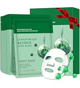 Pack of 10 Collagen Face Mask, Face Masks Skincare with Coenzyme Q10 Retinol Anti Aging Facial Ma...