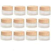 Healthcom 12 Packs 1 Oz Empty Jars 30ml Round Frosted Glass Cream Jar Bottles Holder with Wood Gr...