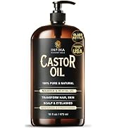 INFINA ESSENTIALS Castor Oil for Hair Growth, Scalp, Skin, Face & Eyelashes - 100% Pure Hexane Fr...