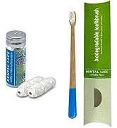Dental Lace Oral Hygiene Kit - Blue Bamboo Toothbrush + 2 Mint Flavored Silk Dental Floss Spools ...