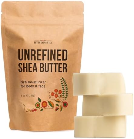 Raw Shea Butter - 100% Pure African Unrefined Shea Butter for Hair | Skin Moisturizer for Face and Body | with Natural Smoky Scent | Use for Soap Base, DIY Whipped Lotion, Lip Balm - 8 oz Block