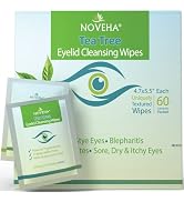 NOVEHA Tea Tree Oil Eyelid & Lash Wipes | With Hyaluronic Acid, Green Tea & Chamomile For Blephar...