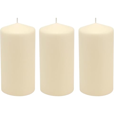 Stonebriar 3 Pack Tall 3 x 6 Inch 65 Hour Long Burning Unscented Ivory Wax Pillar Candles