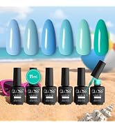 Gloss Blue Gel Nail Polish Set | 6 Pcs Hema Free Gel Polish with Azure, Baby Blue, Lagoon, Teal, ...