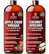 INFINA ESSENTIALS Apple Cider Vinegar Shampoo and Conditioner Set Sulfate Free w/Moisturizing Coc...