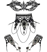 Vtrem Halloween Black Lace Choker Necklace Gothic Masquerade Mask Set for Women Cocktail Party Co...