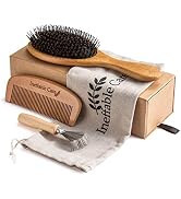 Boar Bristle Hair Brush Set for Women and Men - Wooden Comb & Detangling Hair Brushes for Women L...
